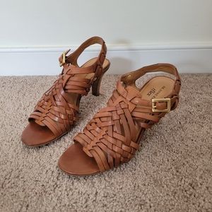 Anne‎ Klein iflex Woven Genuine Leather Sandal Heel Size 7.5